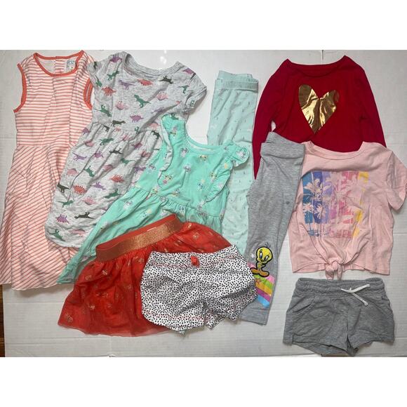Girls 5T Lot Bundle 10 Pieces Dresses Leggings Tees Skirt Shorts School Clothes - Picture 1 of 7